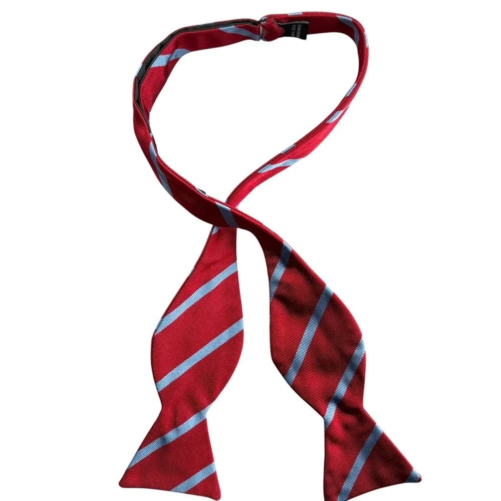 Ben Silver Silk Woven Striped Bow Tie Mens Red Blue Charleston London 2.5